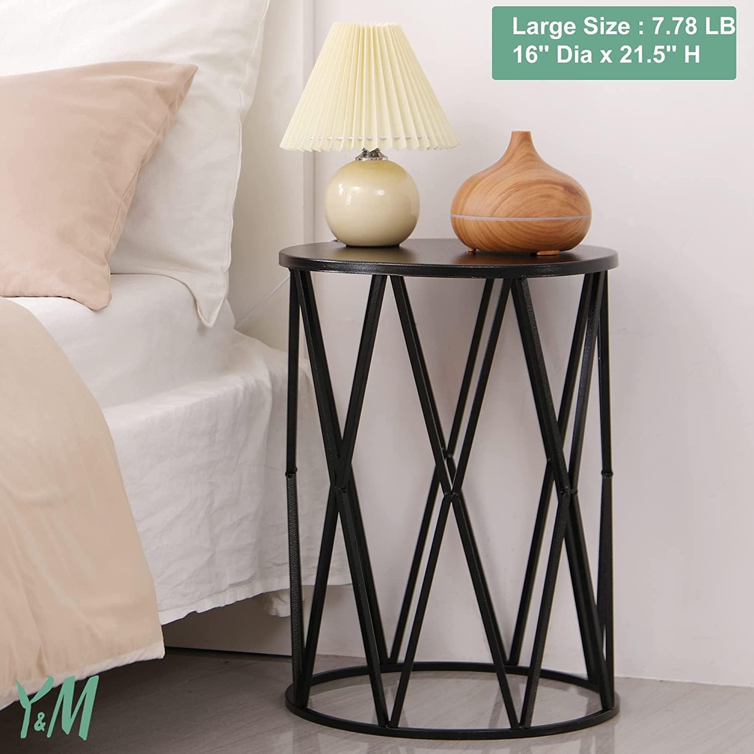 Y&M Set of 3 Black End Tables, Nesting Metal Round Coffee Table, Heavy Duty Meta Plant Stand Decorative Garden Stool, Outdoor Multifunctional Use