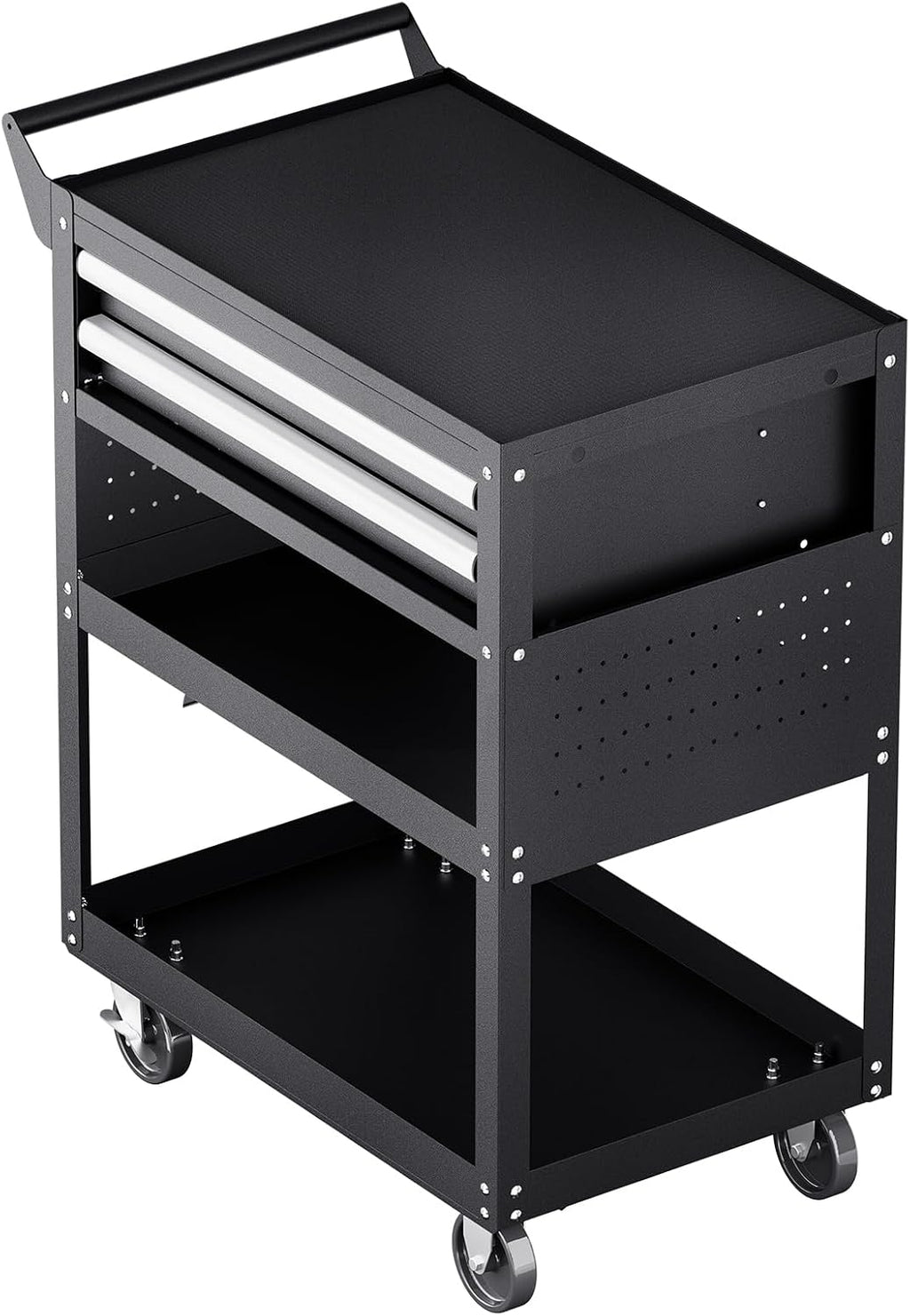 VEVOR 5-Tier Tool Cart with Wheels, 400 lbs Load Capacity, Rolling Work Cart with 2 Drawers & Pegboard, Mechanic Tool Storage Organizer with Locking System for Garage, Warehouse and Repair Shop, Black