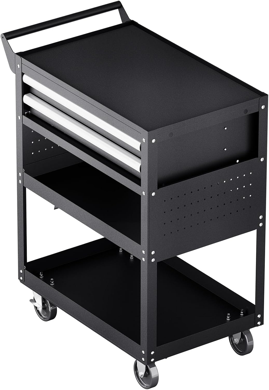 VEVOR 5-Tier Tool Cart with Wheels, 400 lbs Load Capacity, Rolling Work Cart with 2 Drawers & Pegboard, Mechanic Tool Storage Organizer with Locking System for Garage, Warehouse and Repair Shop, Black