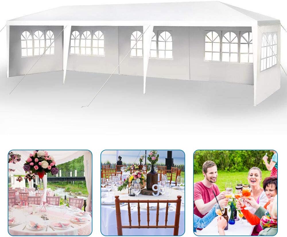 10'x30' Party Canopy Tent Outdoor Wedding Waterproof UV Protection Gazebo Pavilion with 5 Removable Sidewalls Heavy Duty Portable Camping Shelter BBQ Pavilion Canopy Cater Events, White
