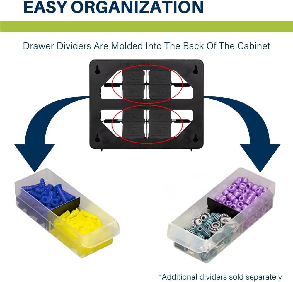 Akro-Mils 16-Drawer Plastic Cabinet for Garage Organization, Beads, Makeup Organizer, Building Bricks Storage, Teacher Toolbox, 10-1/2' W x 6-1/2' D x 8-1/2' H, 10716 Black (Pack of 4)