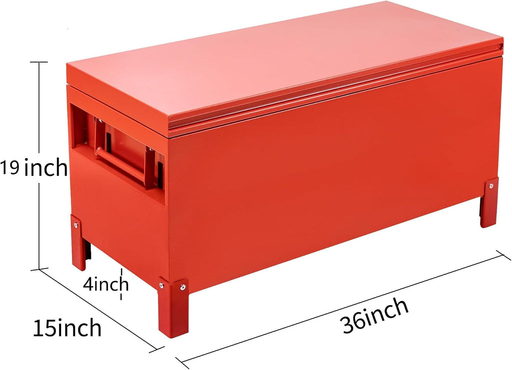 Garvee Steel Truck Bed Toolboxes 36'' Jobsite Storge Box Heavy Duty Steel Jobsite Tool Chest XXL Large Deck Truck Bed Box (36 Inch/Red)