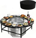 LS'BABQ 40' Fire Pit Surround Tabletop with Waterproof Cover for Solo Stove Bonfire & Ranger, Round Outdoor Fire Pit Table for Most Wood-Burning Stoves Under 22' Dia for Camping, Powder-Coated Steel