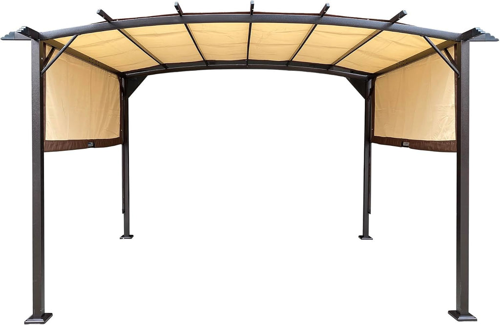 12' x 9' Ft. Outdoor Patio Retractable Canopy Gazebo Metal Pergola with Adjustable Shade (Beige)