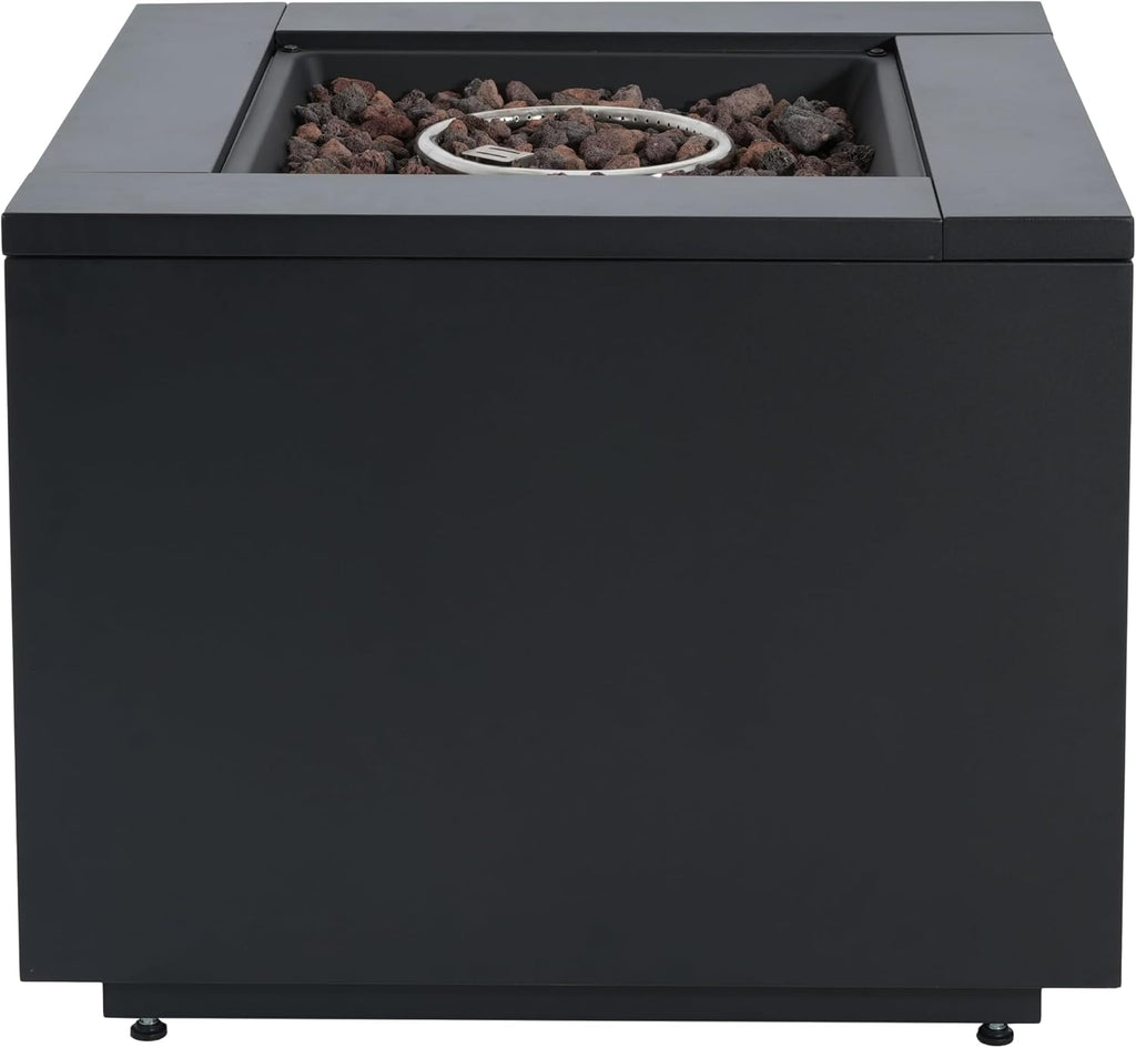 Christopher Knight Home Senna Outdoor Fire Pit with Lava Rocks and Protect Cover, Galvanized Steel Construction Tank Table, 40000 BTU Square Tabletop Fire Pit, Patio Gas Fireplace Table, Black