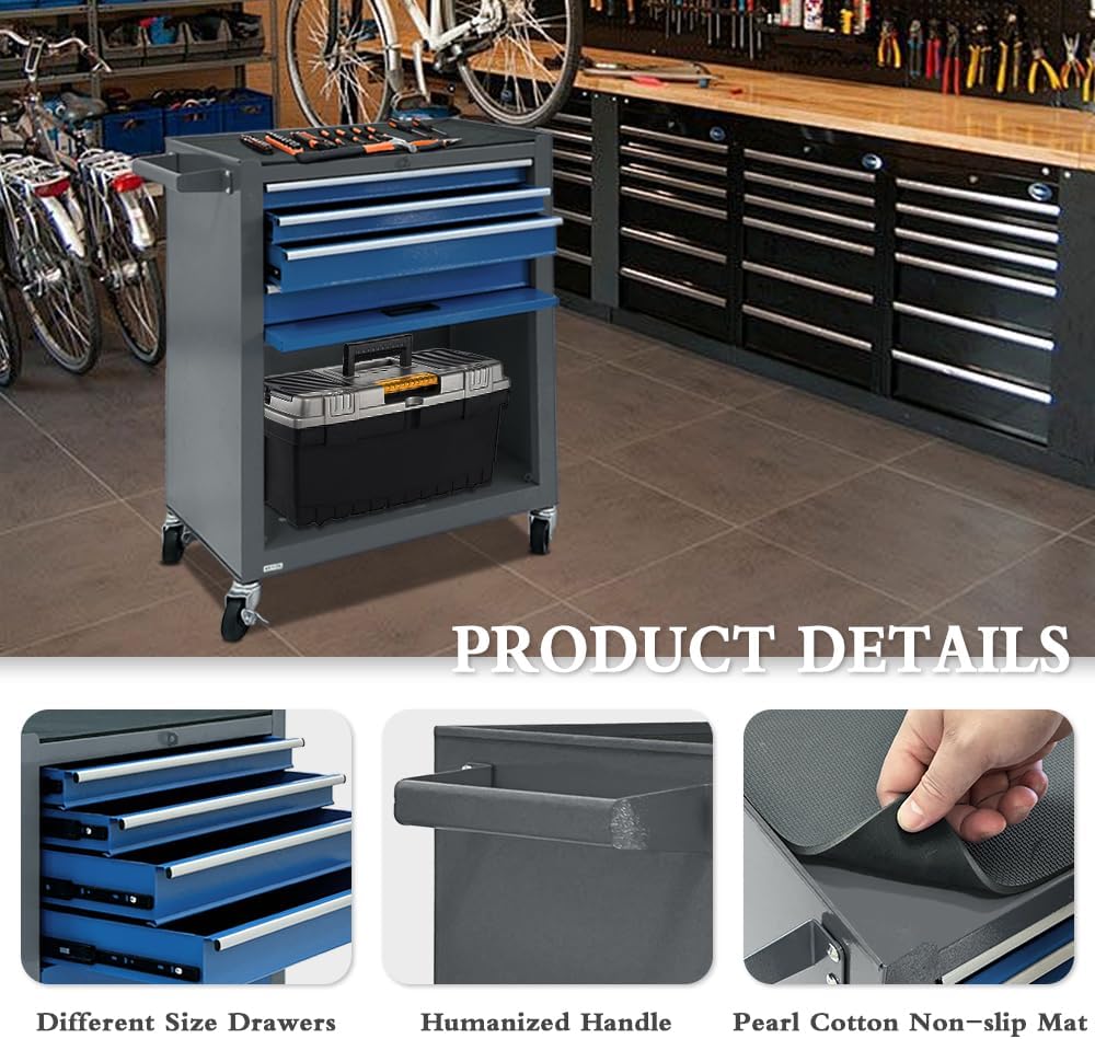 Kirmoasl 13-Drawer Rolling Tool Chest, Large Tool Chest with Wheels, 2 in 1 Detachable Tool Chests, Portable Tool Storage, Locking Mechanic Tool Box for Warehouse, Garage, Gray & Blue