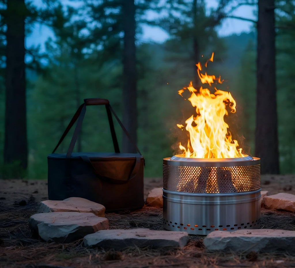 Smokeless Fire Pits for Outside, 20''Portable FirePits for Camping, Outdoor Stainless Steel FirePit with Carry Bag, Wood Burning Stove，Sliver