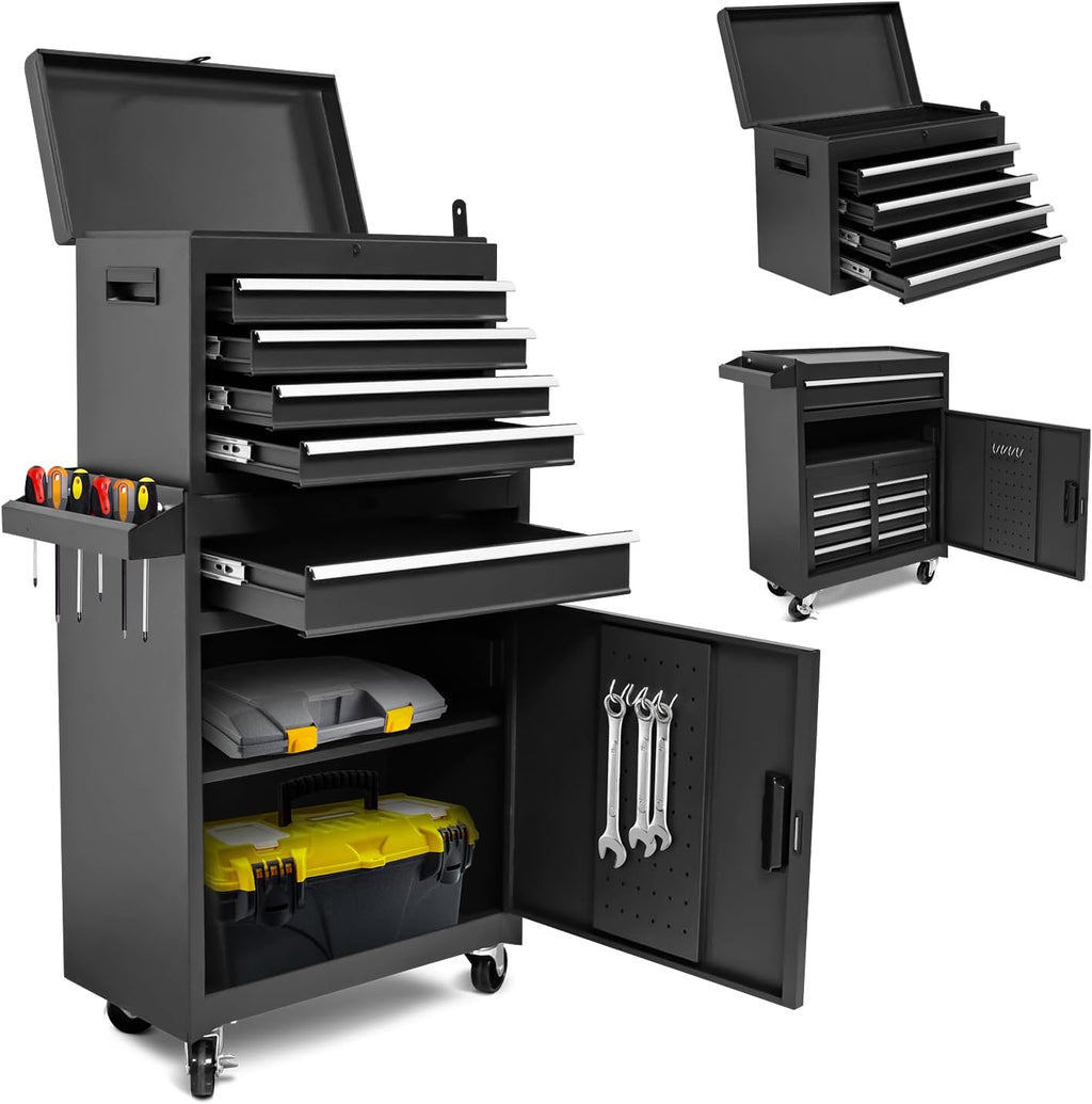 5-Drawer Rolling Tool Chest, High Capacity, Adjustable Shelf, Lockable Drawers, Detachable 2 in 1 Mechanic Tool Box Storage Cabinet with Wheels for Garage Workshop Warehouse Repair Shop
