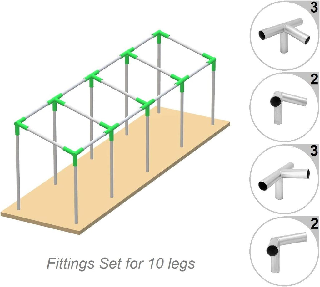 GoodsZone Canopy Fittings Kit 1-3/8' Slant roof Shelter Carport Deck Shed Frame Connectors Coupling, Full Set for 6, 8, 10 Legs, Without Poles (for 10 Legs)
