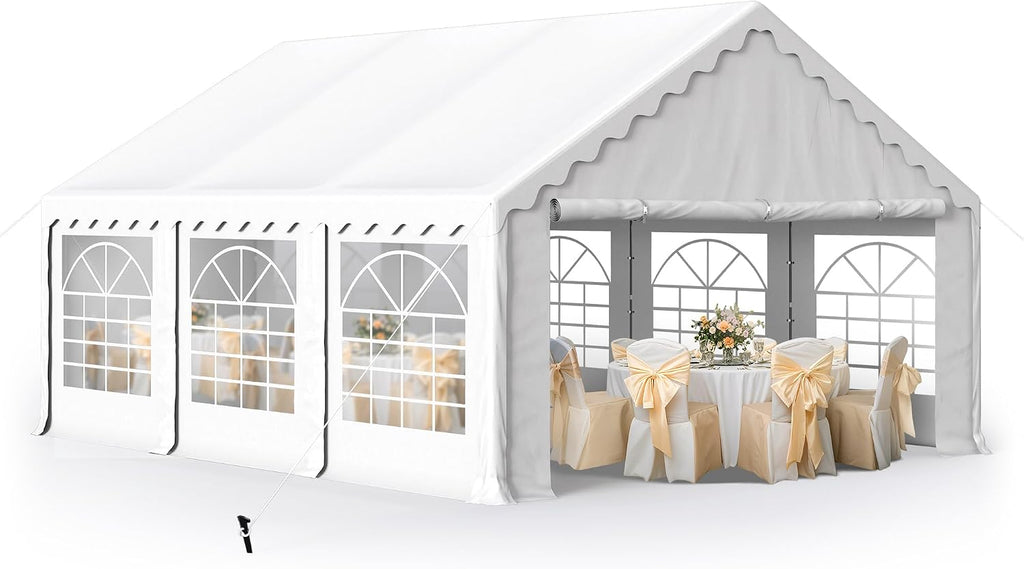 MFSTUDIO 16'x20' Party Tent, Outdoor Heavy Duty Party Tents with Removable Sidewalls, Large Canopy Tent Shelter for Outdoor Events Wedding Birthday, White