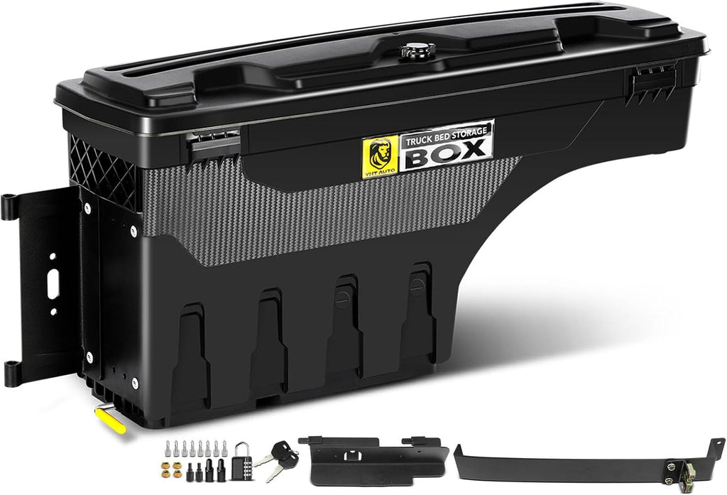 YHTAUTO Truck Bed Storage Tool Box Lockable Compatible with 1999-2007 Chevy Silverado GMC Sierra 1500/2500/3500 & HD(Fit 2007 Classic), Driver Side, Swing Waterproof Wheel Well ToolBox