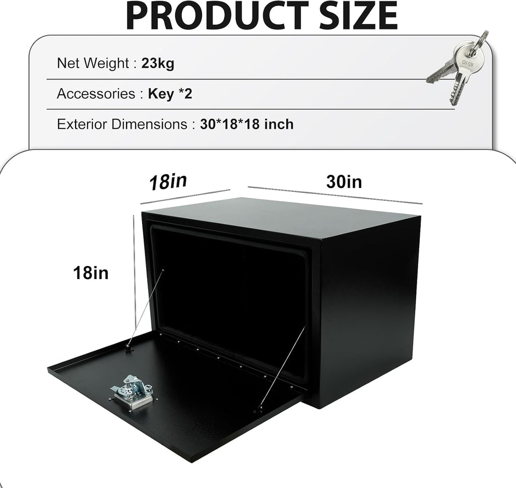 30 Inch Underbody Tool Boxes 2 Pack, 30'x 18'x 18' Heavy Duty Under Body Steel Toolbox for Truck Storage with T-Handle, Lock and Keys, Black (Pack of 2)