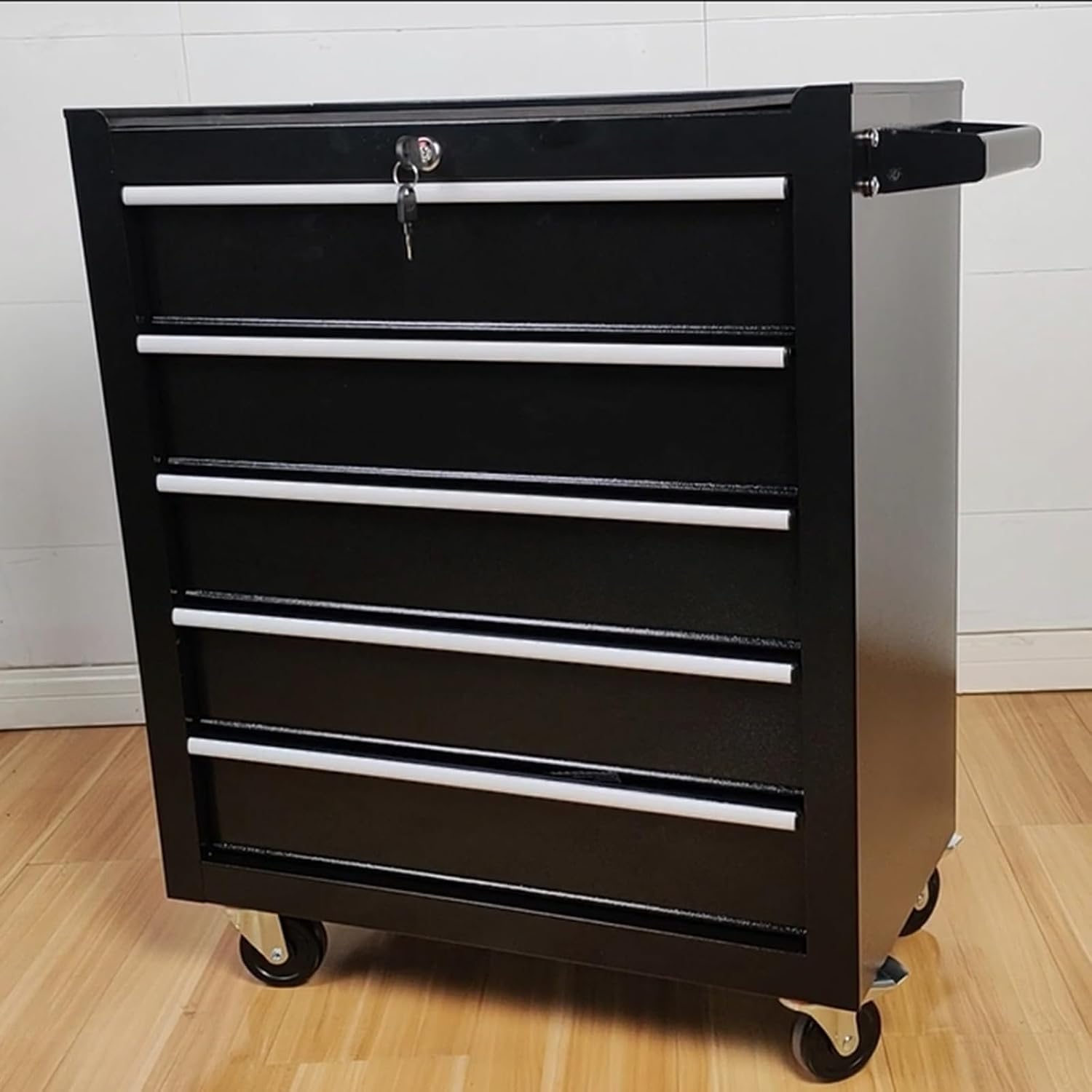 5 Drawer Tool Cart Rolling Tool Chest on Wheels Drawers Rolling Tool Box Top Cushion Drawer Liners Organizer with Locking System for Garage Workshop Warehouse Repair Shop Black