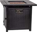 Flash Furniture Olympia 50,000 BTU Outdoor Propane Gas Fire Pit Table - Black Stainless Steel Tabletop and Steel Wicker Detail Base - 28' Square - Included Lava Rocks