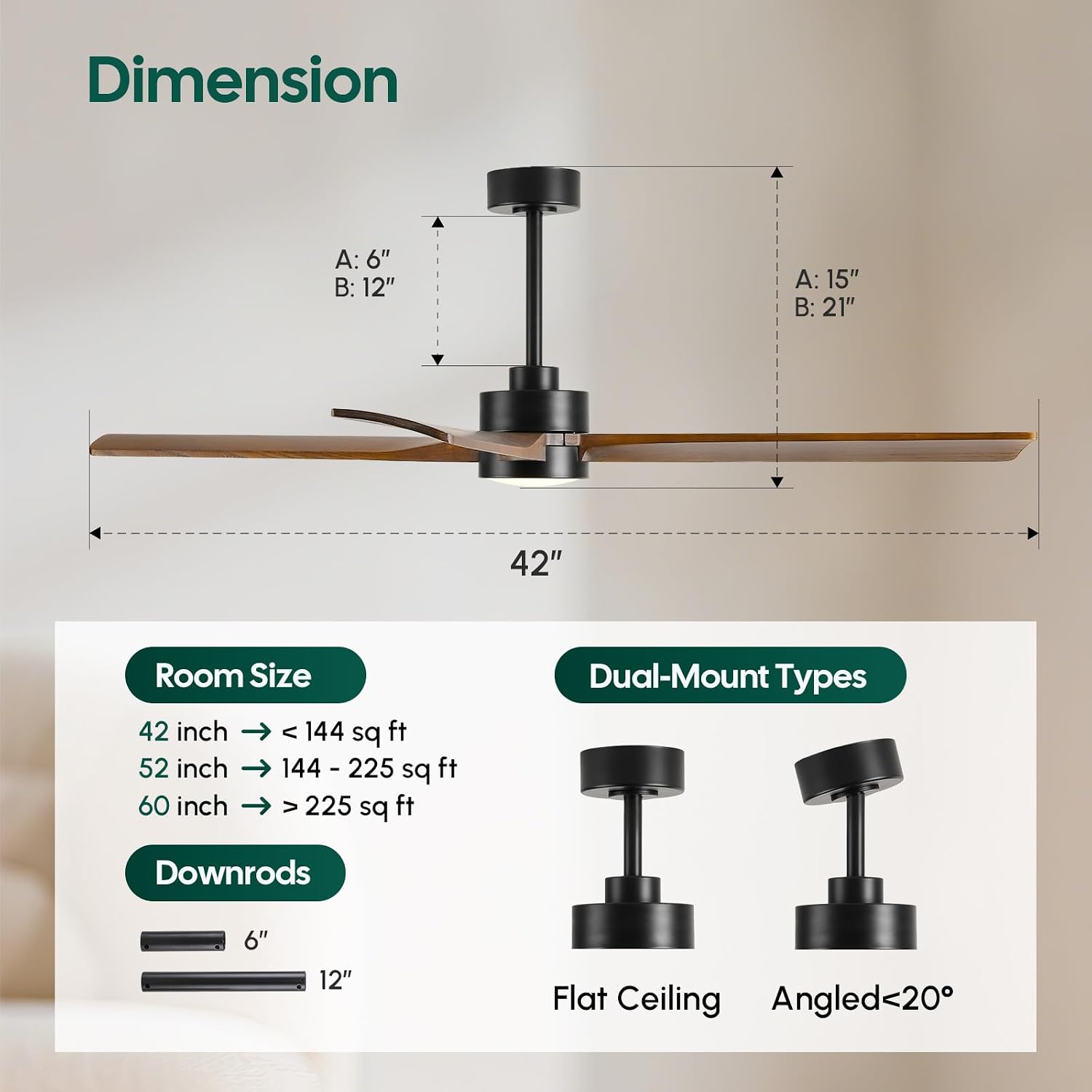 42 Inch Smart Outdoor Ceiling Fan with Light, Alexa/App/Remote Control, Damp Rated for Patio Porch, Brown Solid Wood Blades, Quiet Reversible DC Motor, Rustic Farmhouse Style for Indoor Bedroom