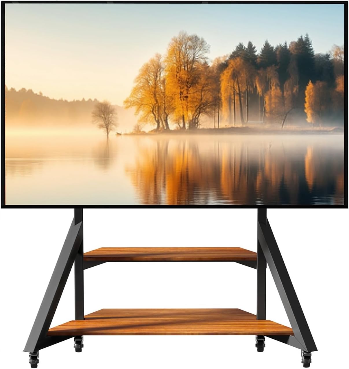 Mobile TV Stand for 65-100 Inch TVs,Adjustable Heights TV Mount Stands with Large Wood Shelf and Wheels,Modern Living Room Rolling TV Stand, Up to 220 lbs,VESA 800x600mm,Walnut(VC-Z1188)