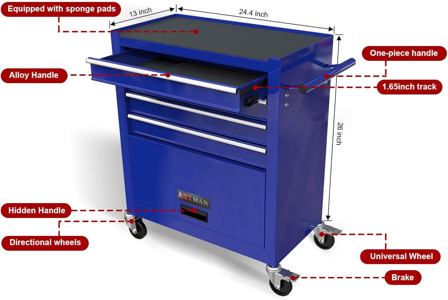 Tool Chest with 233 Pcs Tool Sets, 4-Drawer Blue Tool Cabinet - Rolling Tool Cart On Wheels for Mechanics Heavy-Duty Metal Tool Box Storage Cabinets for Garage (Blue)