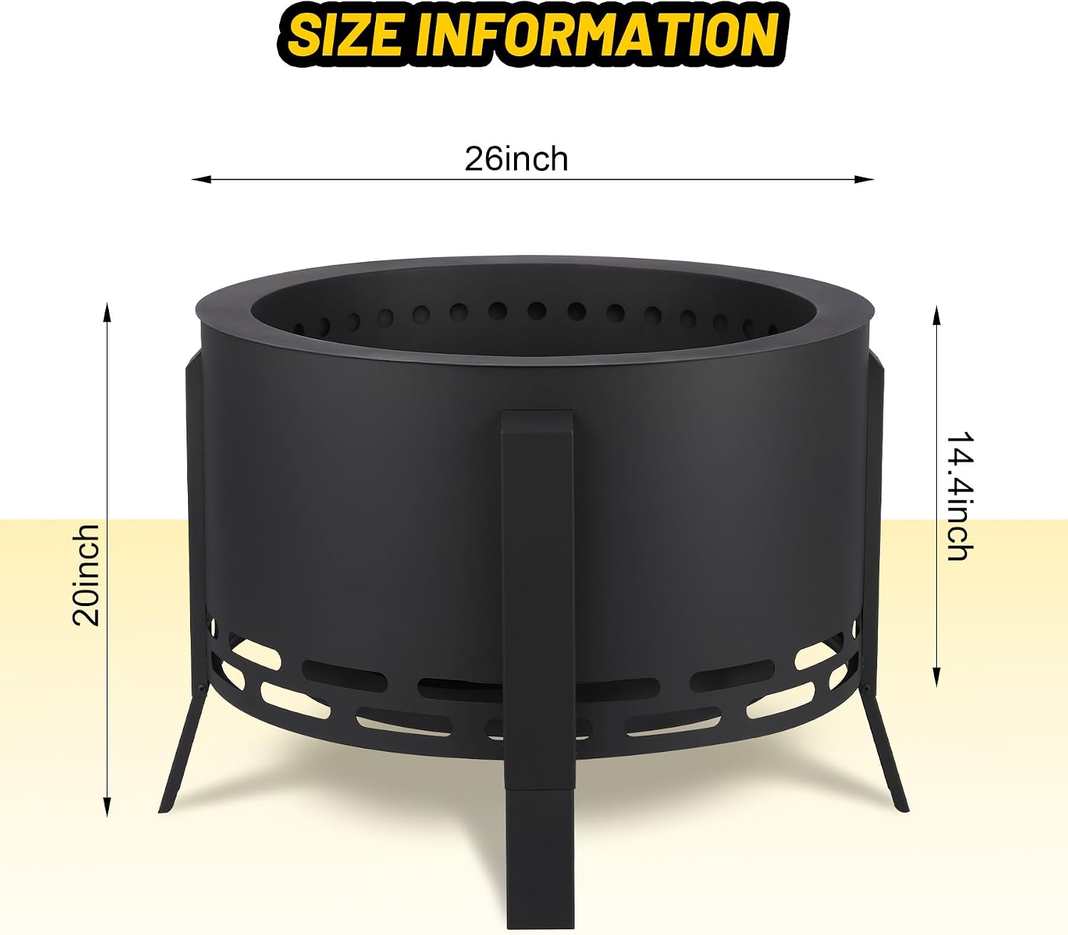 Garvee 26 in Smokeless Fire Pit with Ash Tray Base, Smokeless Outdoor Fire Pits with Adjustable Foot&Fire Poker,Firepit with Dust Bag, Outdoor Firepits for BBQ, Bonfire, Camping