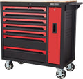 Rolling Large Tool Chest Cabinets 36.2-Inch 7 Horizontal Drawers and 1 Vertical Side Drawer 4 Wheels Workbench with Rubber Wooden Table Rolling Tool Box with Drawers and Locking System