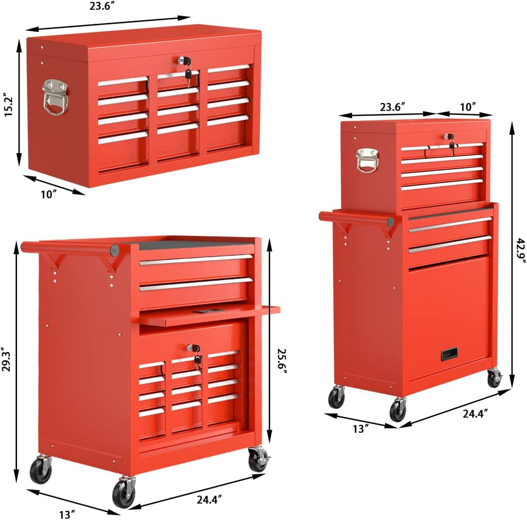 Go Big 8-Drawers Tool Chest Tool Box, Rolling Tool Chest with Wheels, Rolling Tool Box with Wheels, Garage Tool Storage Cabinet on Wheels, Locking System Toolbox(Red)