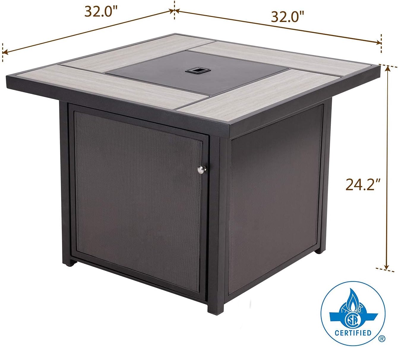 Grand Patio Outdoor Gas Fire Pit Table 32 Inch Ceramic Tile Tabletop Propane Square Fire Table with Cover/Lid for Patio Up to 50,000 BTU Heat