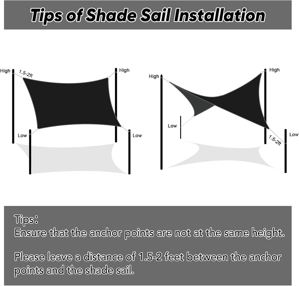 Shade&Beyond Custom 10'x15' Sun Shade Sail Canopy Rectangle UV Block Breathable Curved Sunshade for Backyard Yard Deck Outdoor Facility and Activities, Black (We Make Custom Size)