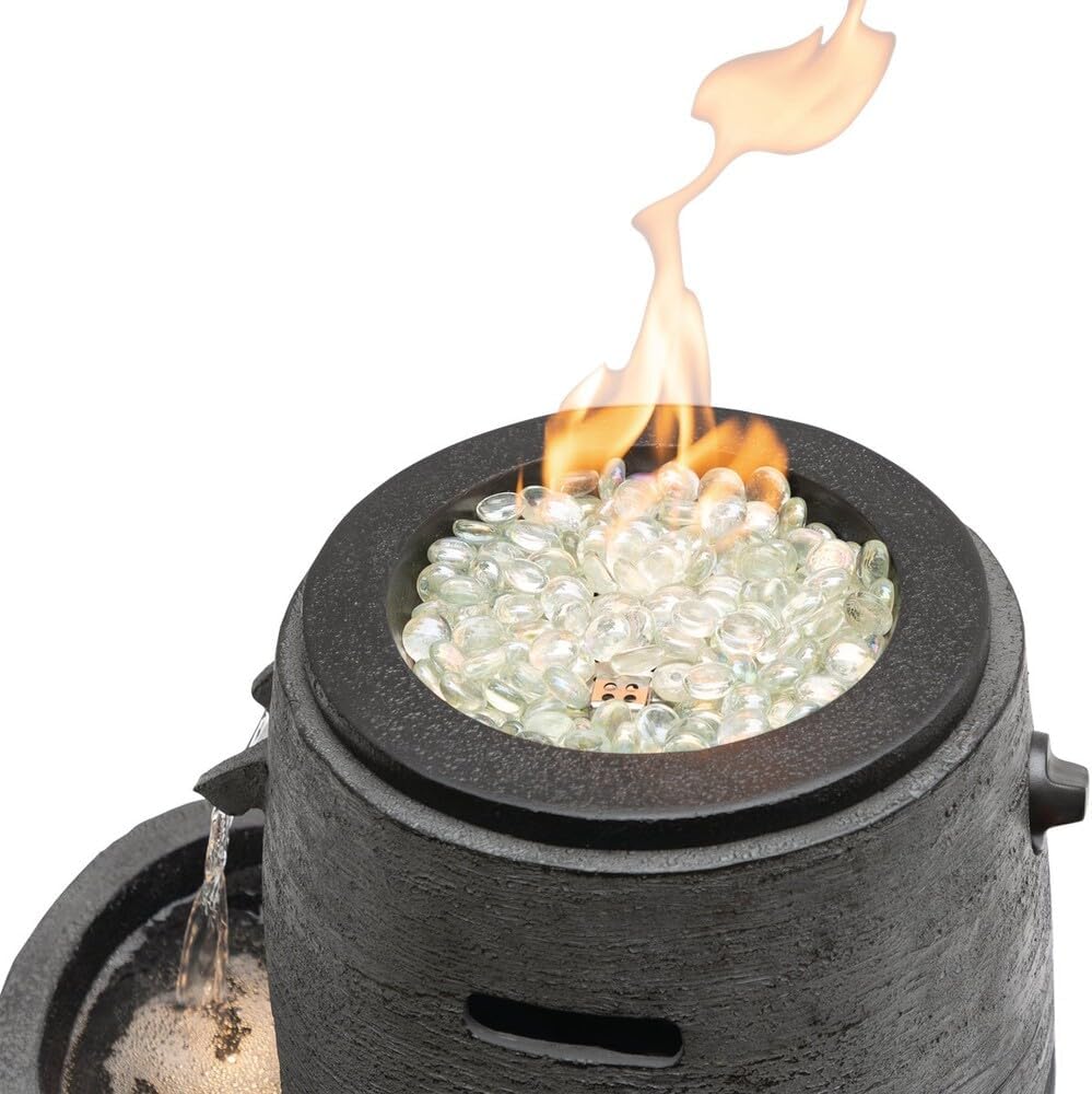 Alpine Corporation WTO120 Outdoor Cascading Look 3 Tiered Fire and Water Fountain with Adjustable Flame and LED Lights, 27' Tall, Gray