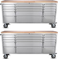 2 Pack - 72' Stainless Steel Rolling Tool Chest with 15 Drawers, Lockable Storage Cabinet, Mobile Workbench, Assembled Large Tool Box with Wheels for Garage Workshop (2 × HTC7215W1)