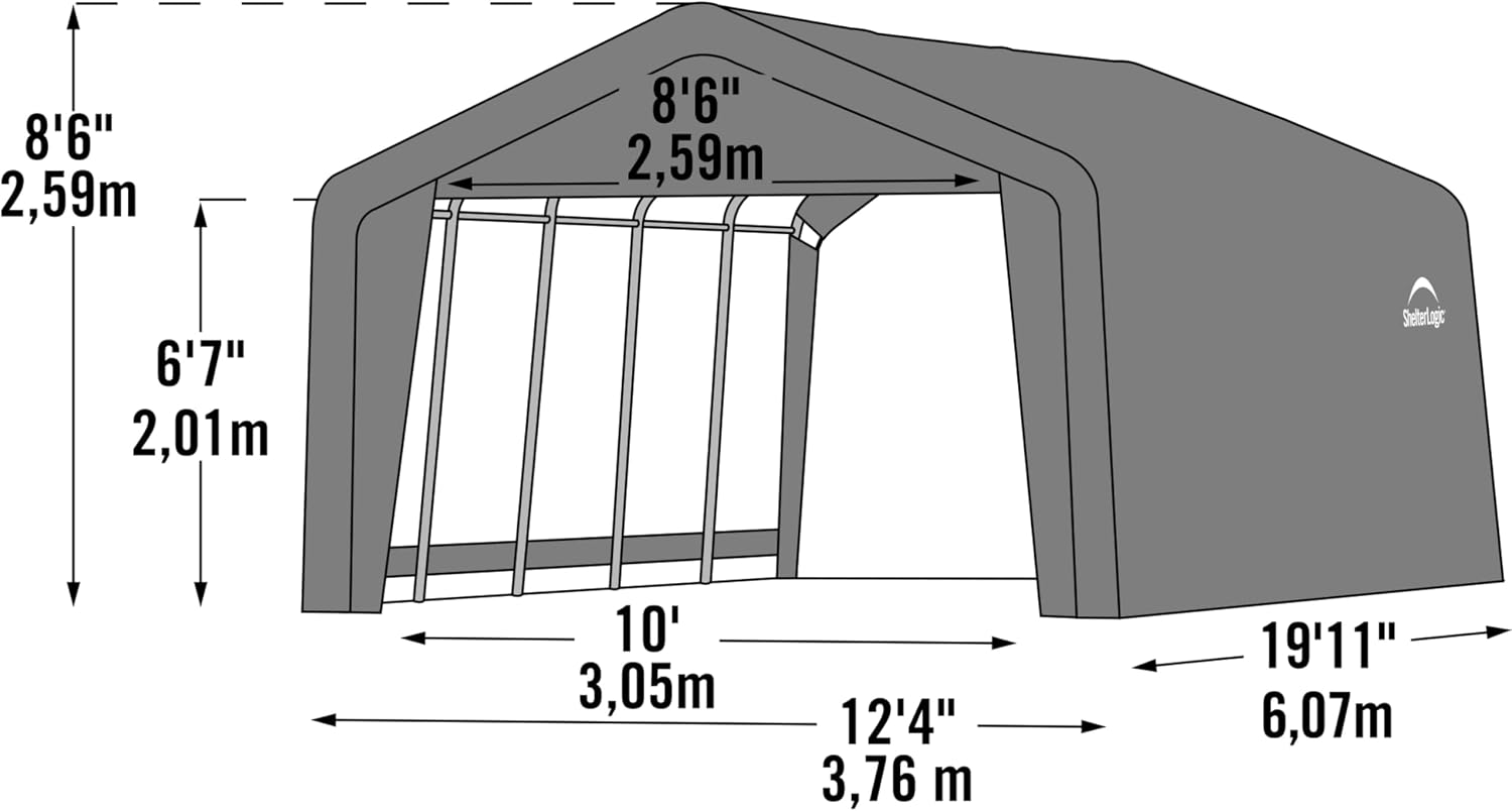 ShelterLogic 12' x 20' x 8' 3-in-1 Run-in Outdoor Animal Shelter with Waterproof Cover, All-Weather Outdoor Storage Shed for Animals, Agriculture, and Farm Equipment, Brown