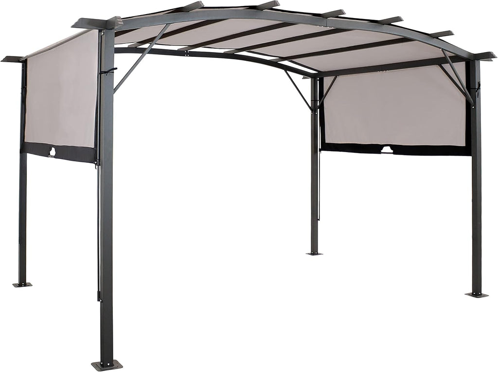 Sunnydaze 9' x 12' Outdoor Pergola with Retractable Canopy - Outdoor Patio Pergola with Retractable Sun Shade Cover for Deck - Gray