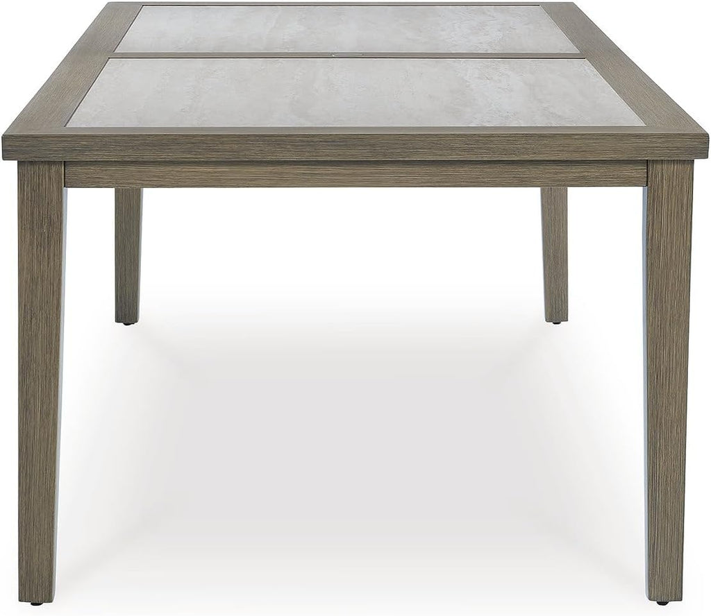Signature Design by Ashley Rainier Ranch Contemporary Sintered Stone Tabletop Outdoor Dining Table with 4 Legs, Light Brown & Beige