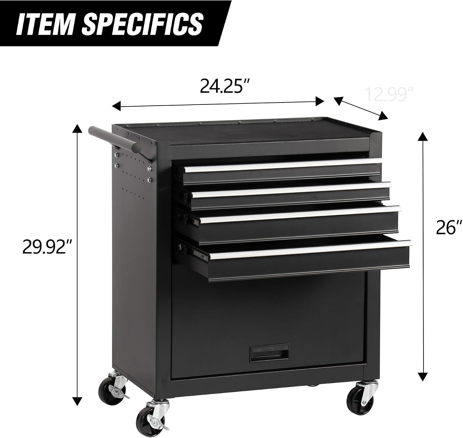4 Drawers Rolling Tool Chest Cart,Tool Storage Cabinet with 4 Wheels.Portable Tool Cabinet Trolley with Locking System and Drawer Liners.Tool Storage Cart for Garage,Workshop,Repair Shops