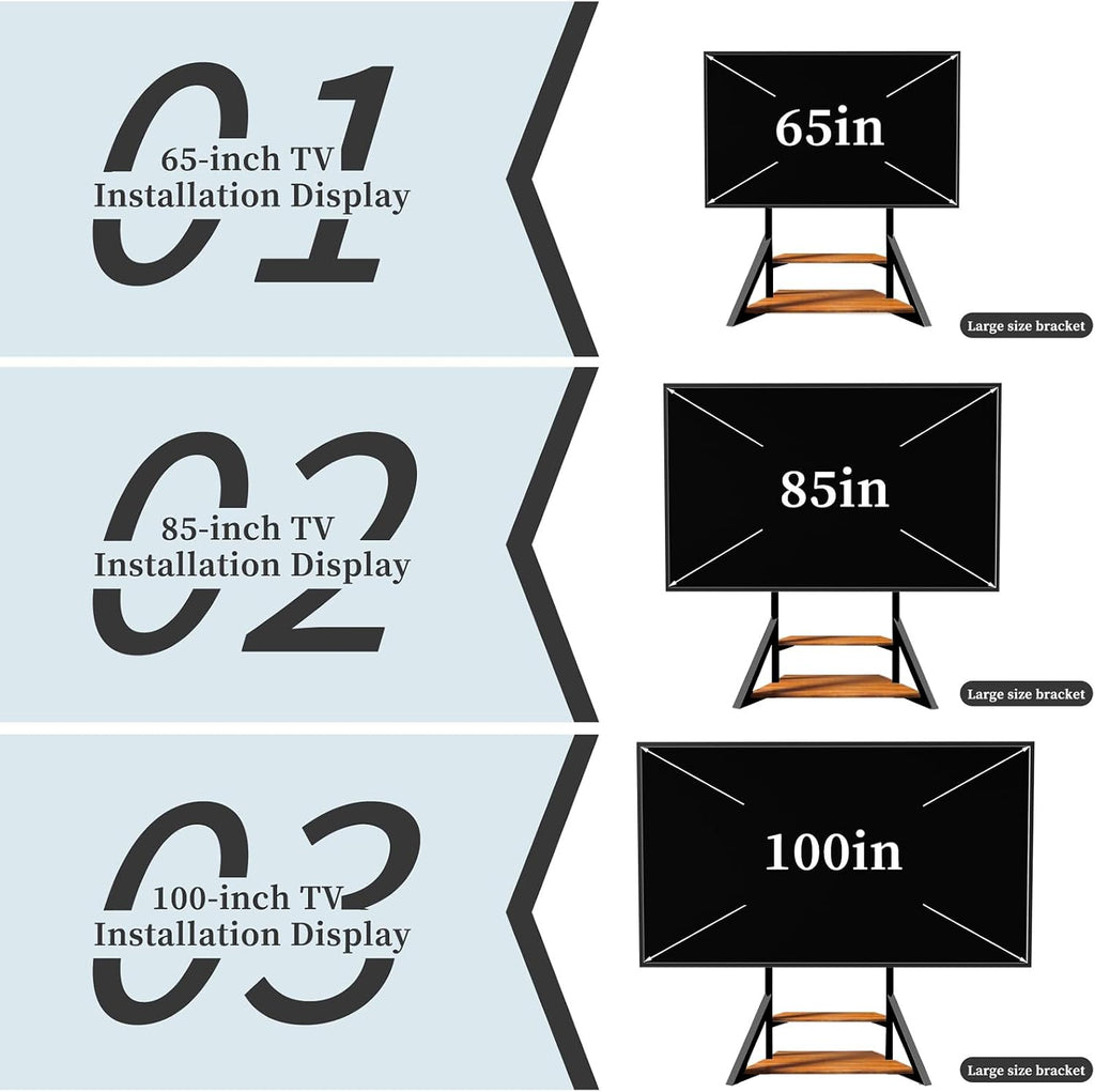 Mobile TV Stand for 65-100 Inch TVs,Adjustable Heights TV Mount Stands with Large Wood Shelf and Wheels,Modern Living Room Rolling TV Stand, Up to 220 lbs,VESA 800x600mm,Walnut(VC-Z1188)