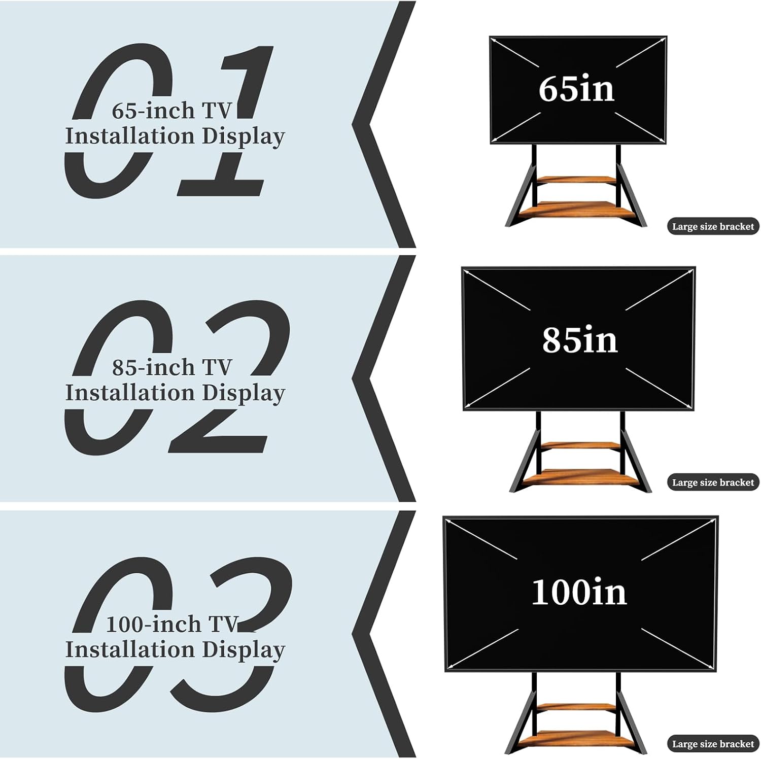 Mobile TV Stand for 65-100 Inch TVs,Adjustable Heights TV Mount Stands with Large Wood Shelf and Wheels,Modern Living Room Rolling TV Stand, Up to 220 lbs,VESA 800x600mm,Walnut(VC-Z1188)