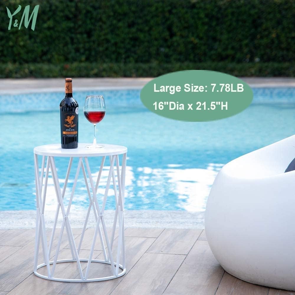 Y&M Set of 3 Metal Round Coffee Table, Side Table End Table for Indoor Outdoor Multifunctional Use, Heavy Duty Metal Plant Stand Garden Stool- White