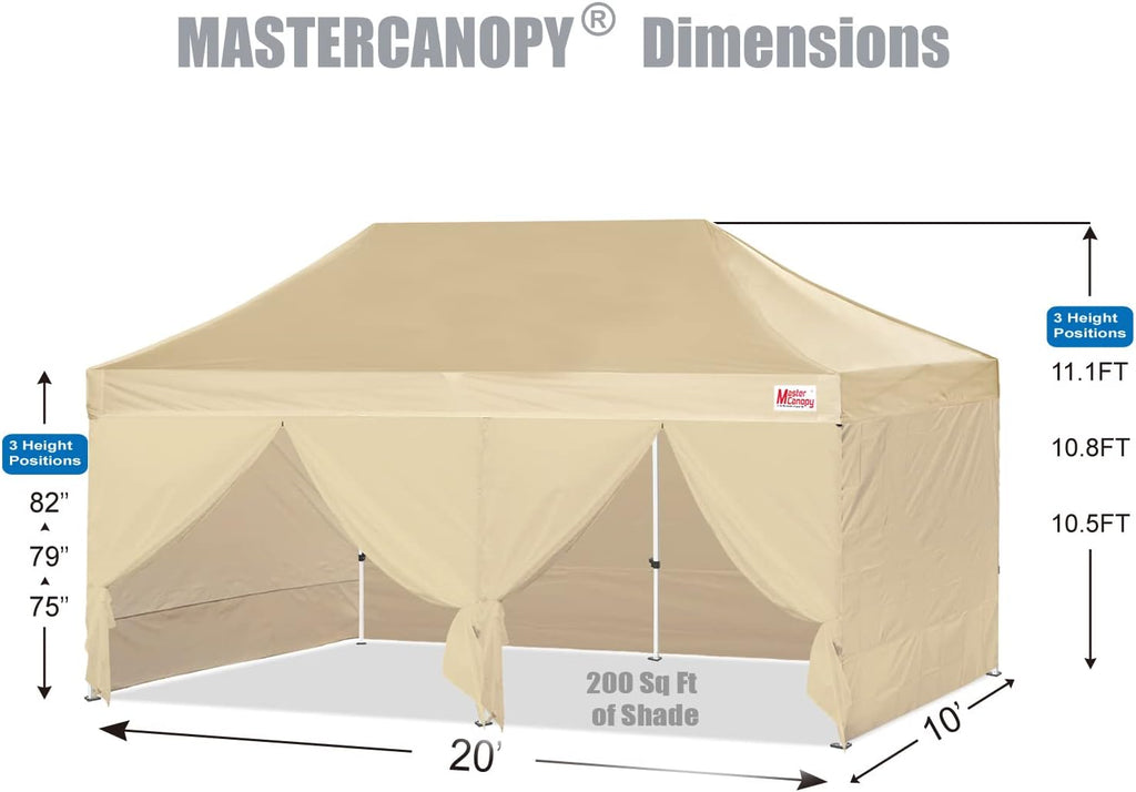 MASTERCANOPY Heavy Duty Pop-up Canopy Tent with Sidewalls (10x20,Beige)