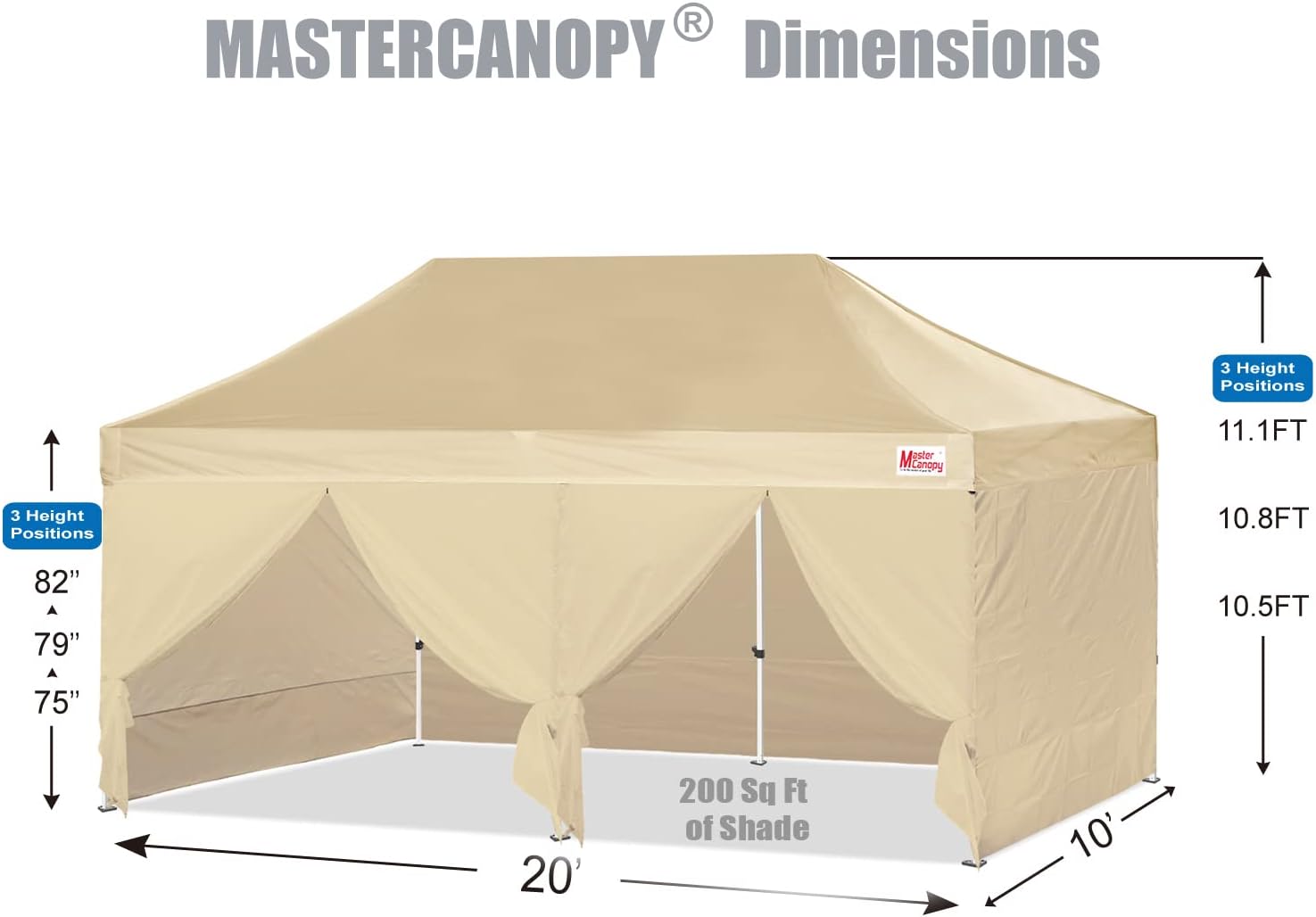 MASTERCANOPY Heavy Duty Pop-up Canopy Tent with Sidewalls (10x20,Beige)