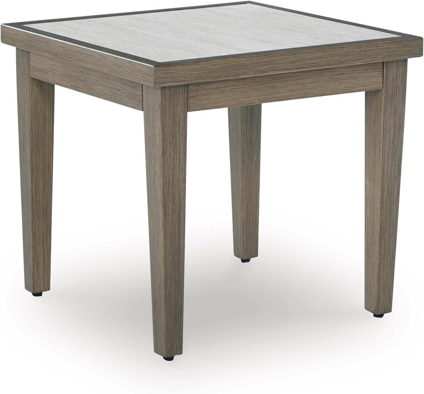 Signature Design by Ashley Rainier Ranch Contemporary Sintered Stone Tabletop Outdoor End Table with 4 Legs, Light Brown & Beige