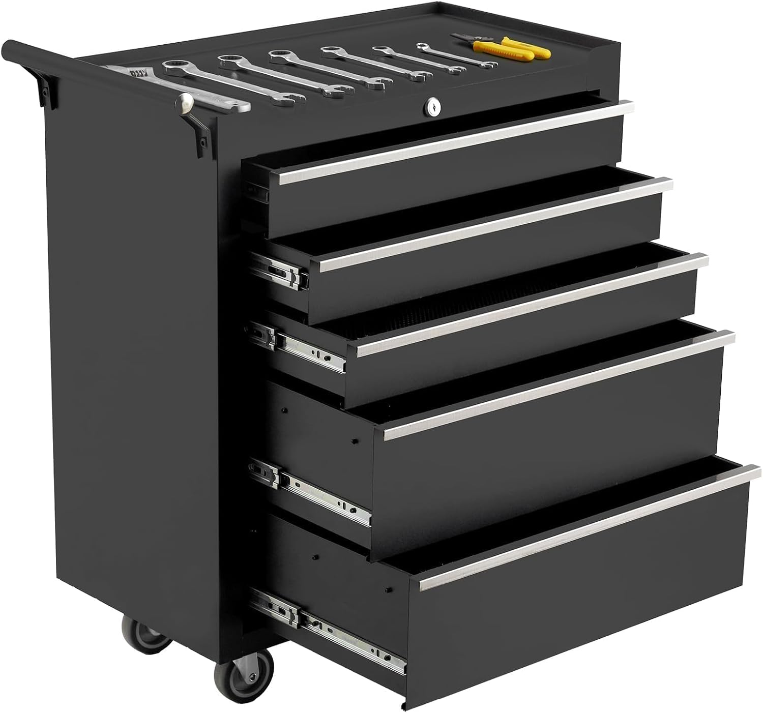 Tool Chest with Wheels, 4 Drawer Rolling Tool Storage Cabinet Cart, Portable Toolbox Organizer with Locking System, Drawer Liners for Garage, Workshop, Shop, Mechanic, Black