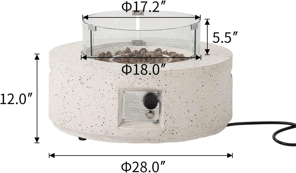 COSIEST Outdoor Propane Fire Pit Coffee Table, 28-inch Terrazzo Round Base Patio Heater, Certified, 40,000 BTU Stainless Steel Burner, Wind Guard, Free Lava Rocks, Waterproof Cover