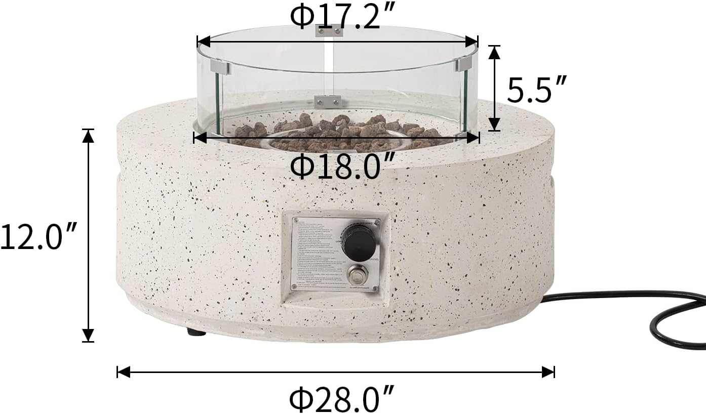 COSIEST Outdoor Propane Fire Pit Coffee Table, 28-inch Terrazzo Round Base Patio Heater, Certified, 40,000 BTU Stainless Steel Burner, Wind Guard, Free Lava Rocks, Waterproof Cover
