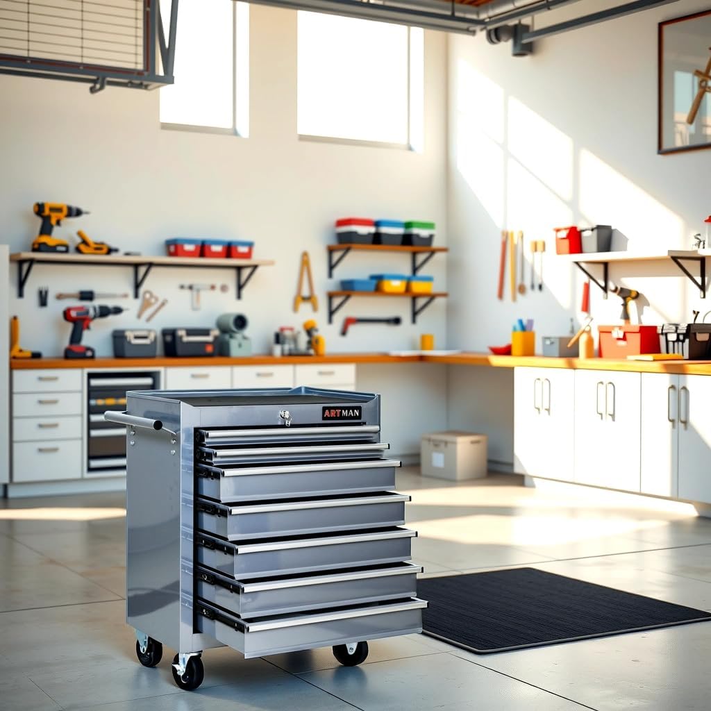 Mini Tool Box,Tool Box with Wheels, Lockable Rolling Tool Chest, Caja de herramientas para mecánico, Tool Box with Wheels,Work Table for Garage & Repair Shop,Warehouse, Workshop(Silver)