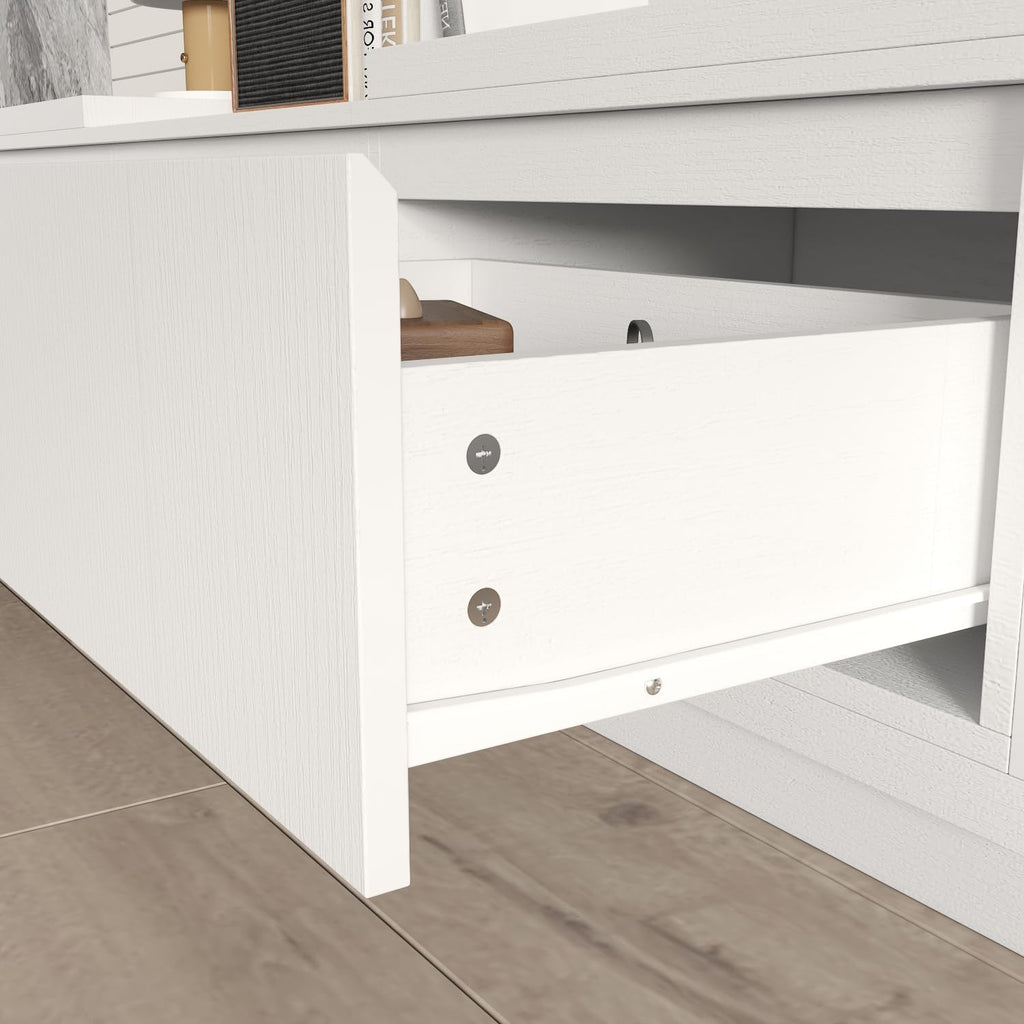 AIEGLE Deformable TV Console with 3 Drawers, Modern Extendable TV Stand in Stretch of 65'-106' Wide, Wood Media Gaming Entertainment Center, White