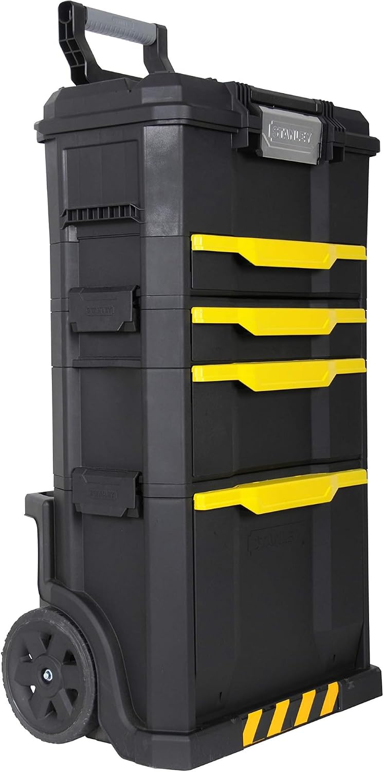 STANLEY Rolling Workshop Toolbox, Detachable Toolbox with Drawers, Flip Bin, Back Pocket, 7 Heavy Duty Wheels, 1-79-206