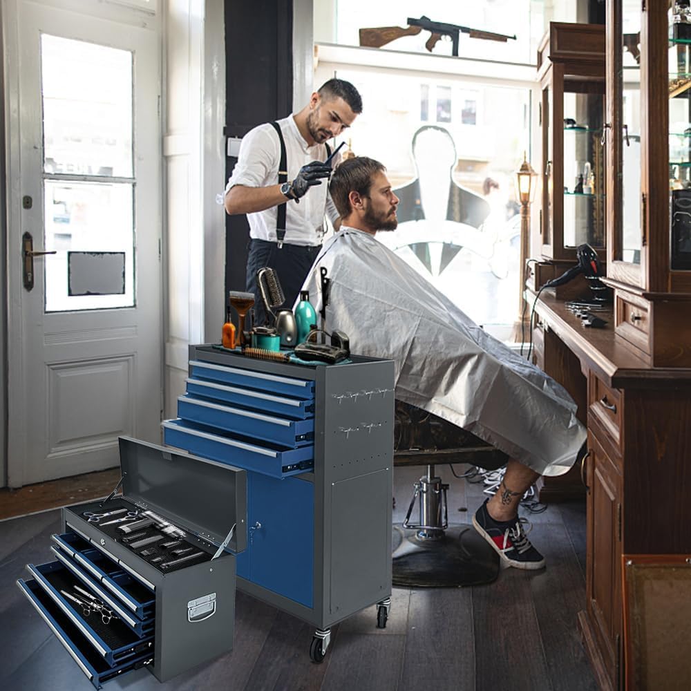 13 Drawers Tool Chest with Wheels, Rolling Tool Box with Drawers, Metal Tool Cabinet for Garage, Workshop(Blue-Gray)