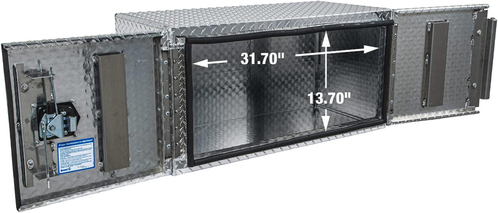 Buyers Products 1705205 Diamond Tread Aluminum Underbody Truck Box with Barn Door, 18 x 18 x 36 Inch, Lockable T Handles, Truck Storage and Organizer, Made in the USA, Silver