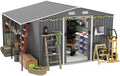10×12 FT Extra-Large Outdoor Storage Shed with Firewood Bay, Waterproof Metal Garden Shed with Sliding Doors, Ramp, 4 Windows, Vents & Galvanized Steel Panels for Backyard, Lawn & Patio Tool Storage