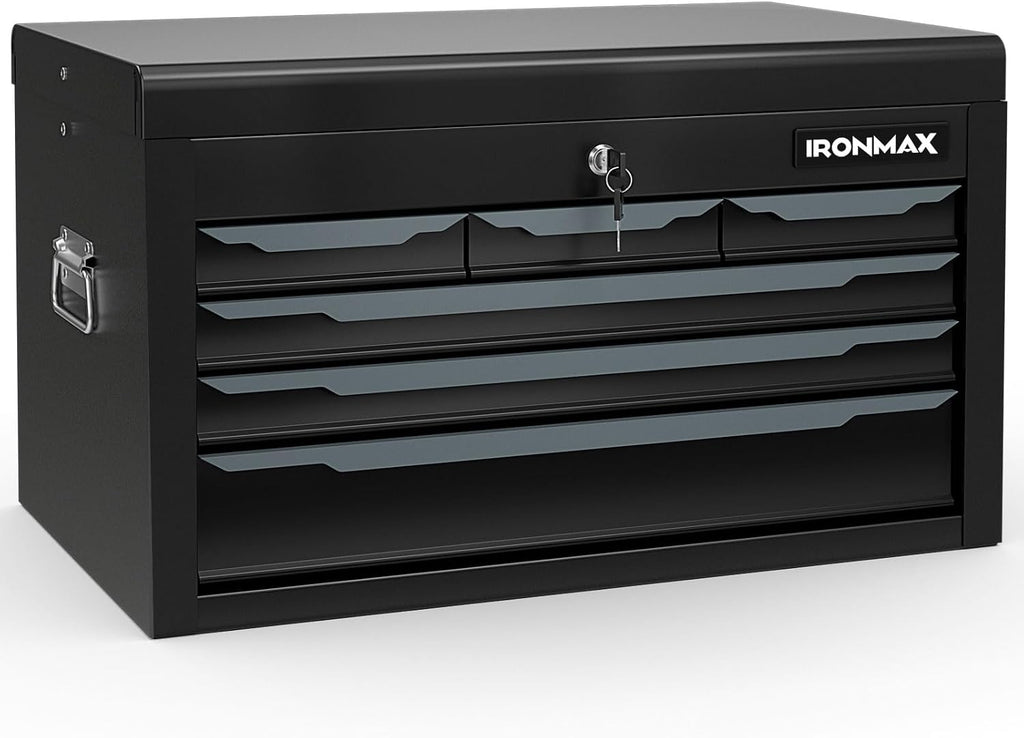 IRONMAX 6 Drawer Tool Box, 24' Lockable Toolbox with Top Tray, Portable Steel Storage Box Organizer, Heavy Duty Tool Chest Cabinet for Garage, Workshop, Repair Shop, Warehouse
