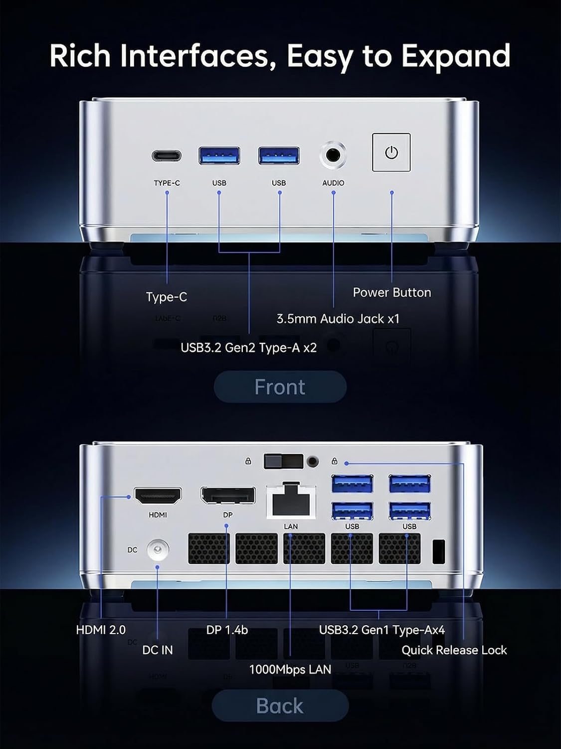 KAMRUI Hyper H2 Mini PC Windows 11 Pro, Intel Core 14450HX Mini Computer(10C/16T, 4.8GHz), 16GB RAM 512GB PCIe4.0 SSD, Triple 4K(USB-C/HDMI/DP), WiFi 6 BT5.2 Micro Desktop PC for Business Office