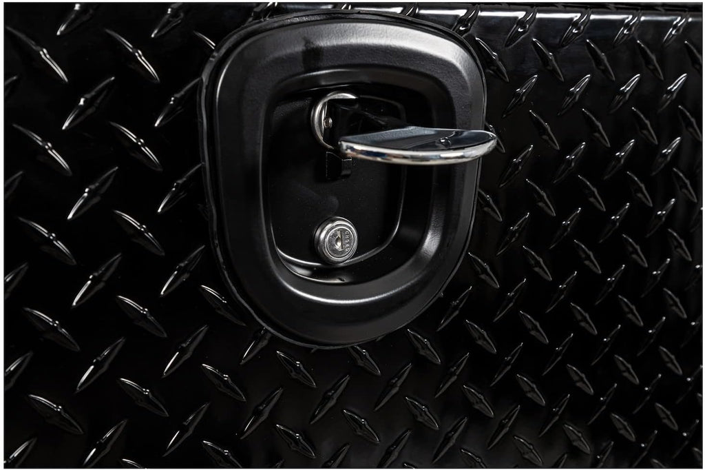 Buyers Products 1721565 Black Aluminum Diamond Tread Topsider Truck Box With Drop Door, 90x18x16 Inch, Weather Resistant, Locking Compression Latch, No Drill Install, Made in USA
